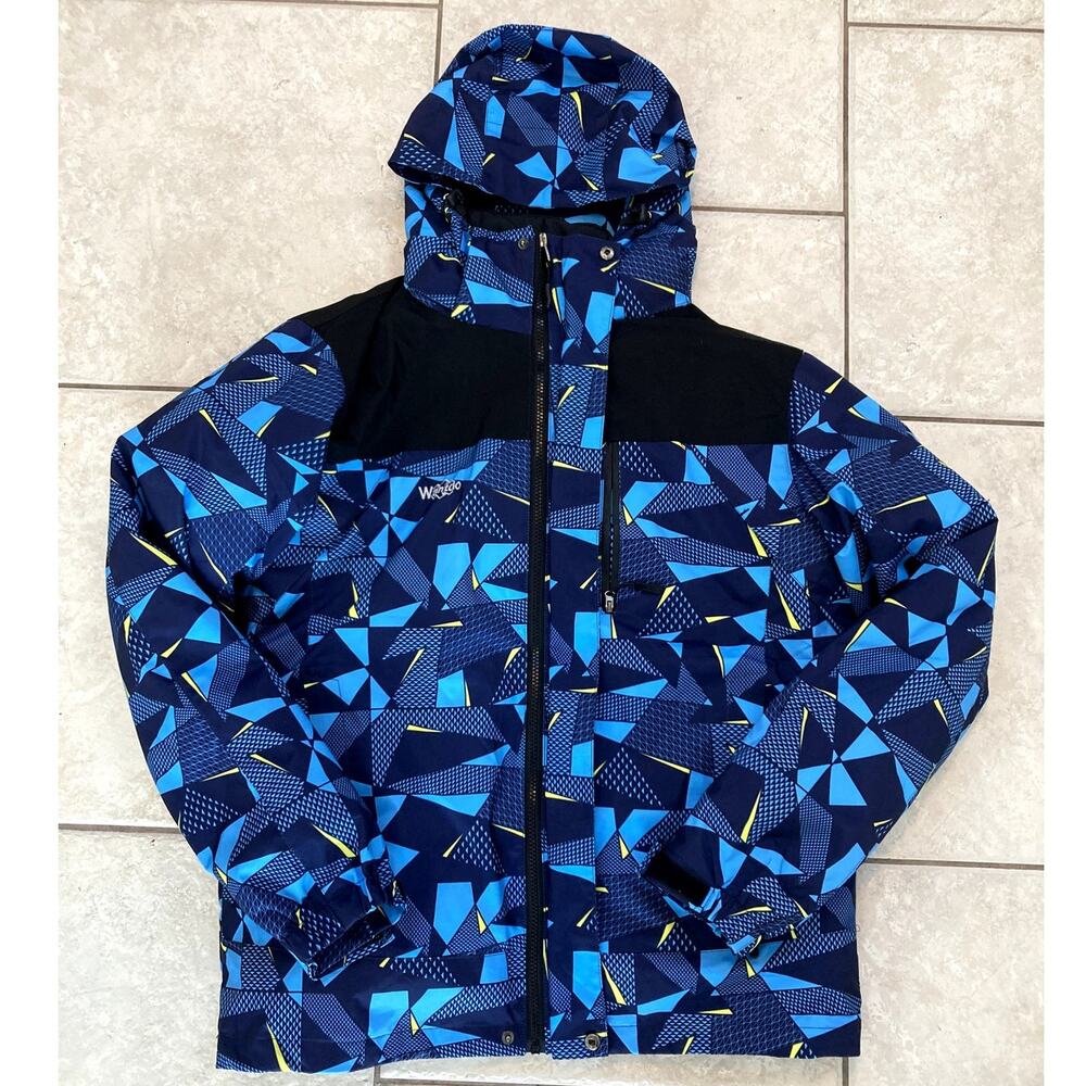 Wantdo Ski Jacket Mens Medium Hooded 3 in 1 Retro AOP Blue Pattern Puffer Lined - Picture 2 of 10